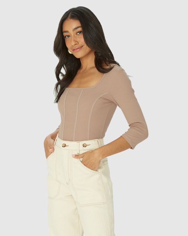 Blusa Long Cropped Feminina Corset Em Ribana Marrom - PP