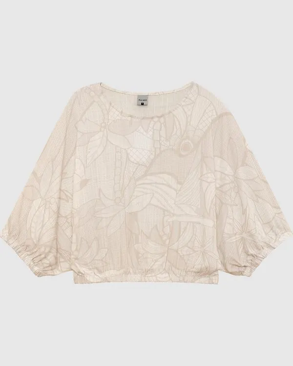 Blusa Feminina Estampada Manga 7/8 Em Viscose Off White - G