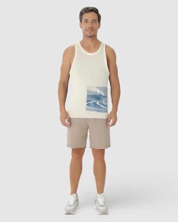 Regata Masculina Estampa Mar Em Algodão Off White - P
