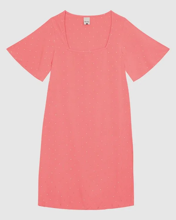 Vestido Feminino Decote Quadrado Em Plumetis Brilho Rosa - M