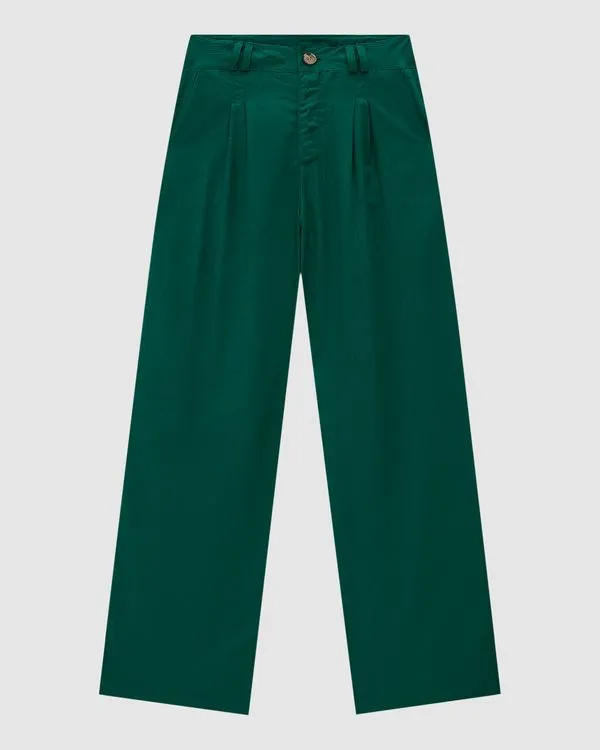 Calça Alfaiataria Feminina Pregas Frontais Em Tecido Jacquard - ENFIM Verde - PP
