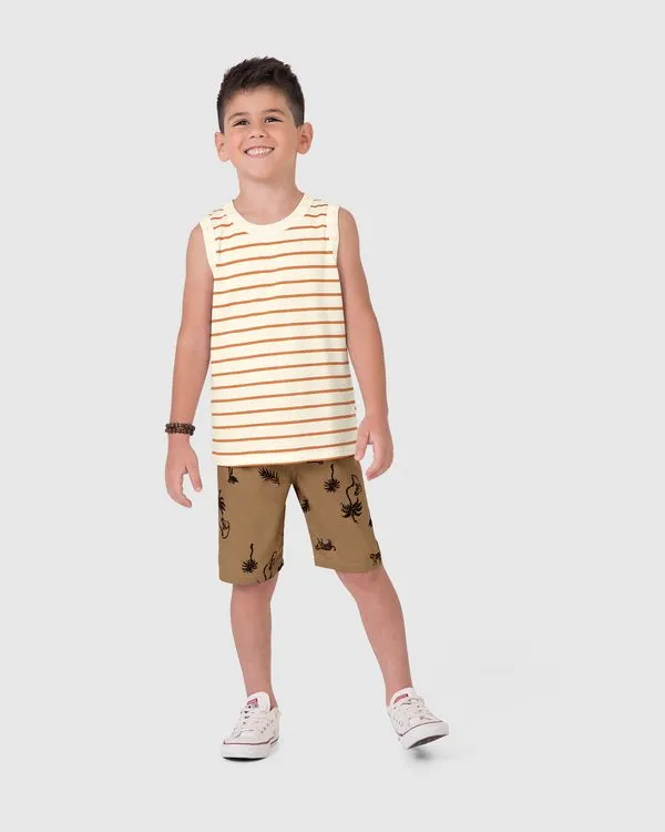 Bermuda Infantil Menino Estampada Em Microfibra Malwee Kids Marrom - 2