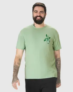 Camiseta Masculina Plus Size Estampa Flor Peitoral Em Malha Linho Verde - G2