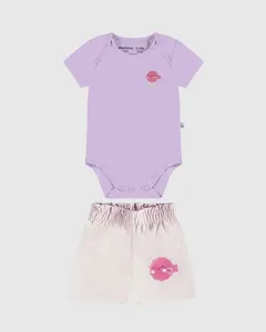 Conjunto Infantil Menina Amor De Peixinho Body E Shorts Malwee Kids Roxo - 9M
