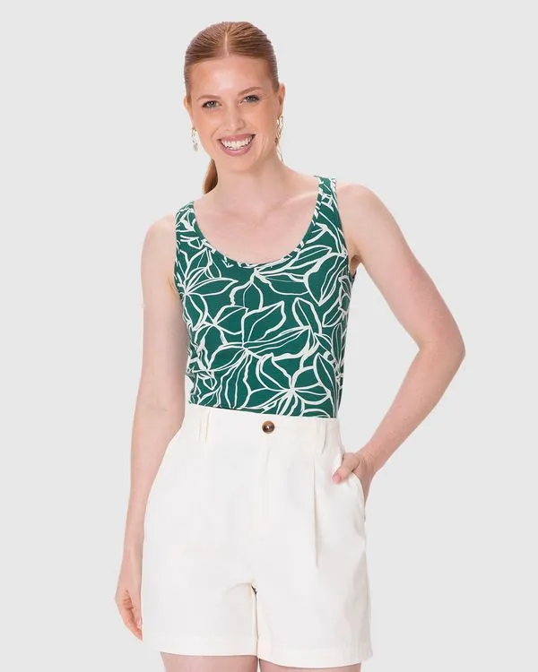 Regata Justa Feminina Estampa Digital Em Viscose Stretch Verde - GG