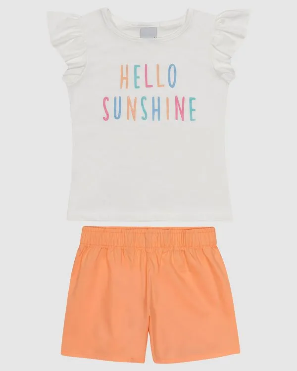 Conjunto Infantil Menina Blusa Estampa Lettering Em Algodão Malwee Kids Off White - 8
