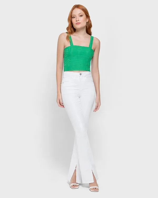 Blusa Cropped Feminina Em Tecido Bordado Geométrico - ENFIM Verde - M