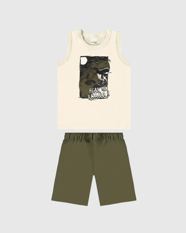 Conjunto Infantil Menino Regata Hear Me Roaarr! Em Algodão Malwee Kids