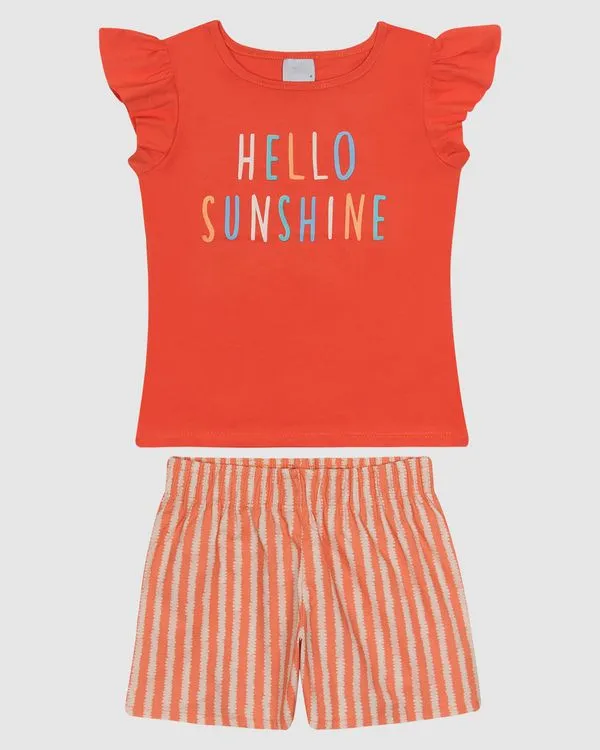 Conjunto Infantil Menina Blusa Estampa Lettering Em Algodão Malwee Kids Laranja - 4