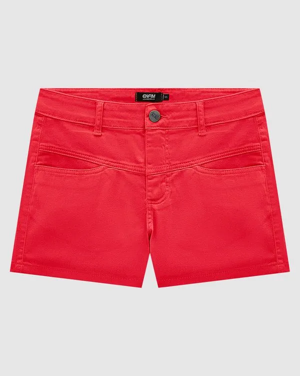 Shorts Feminino Bolso Diferenciado Em Sarja Com Elastano - ENFIM Vermelho - 36