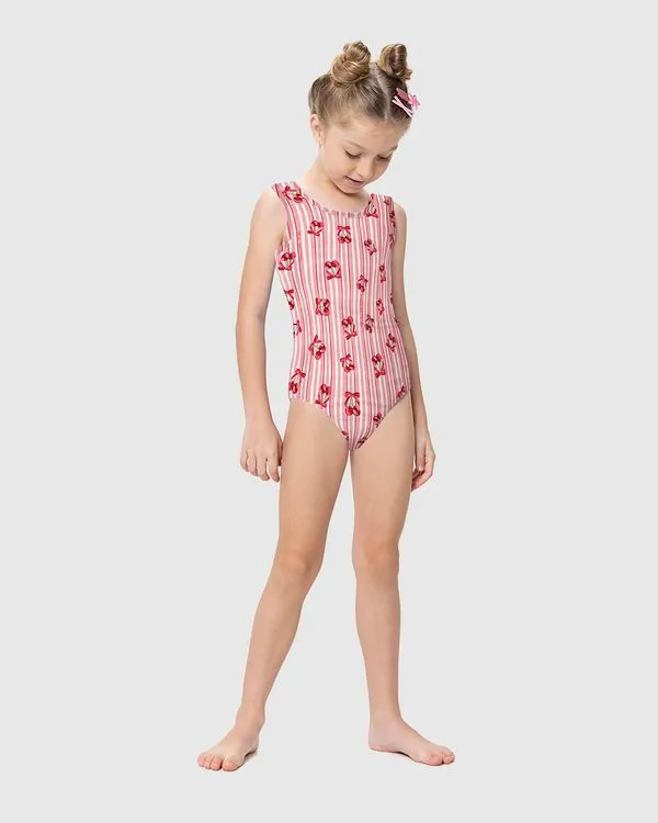 Maiô Infantil Menina Estampado Em Malha UV50+ Malwee Kids Rosa - 4