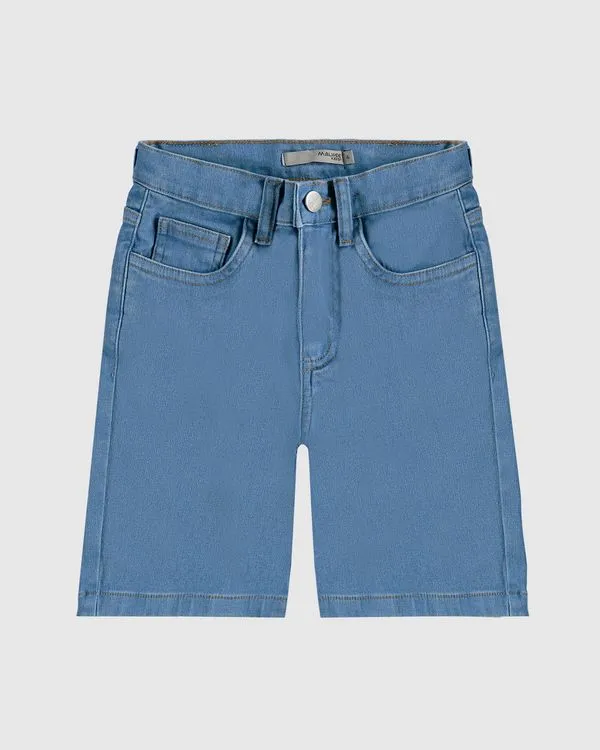 Bermuda Infantil Menino Cintura Elástico Ajustável Em Jeans Moletom Malwee Kids Azul - 10