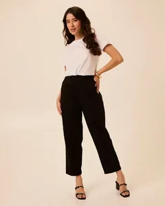 Calça Feminina Jogger Cintura Alta Em Tecido Acetinado Preto - PP