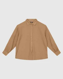 Camisa Ampla Feminina Aplique Strass Em Tecido Listrado Brilho - ENFIM Marrom - P