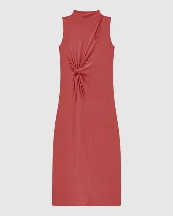Vestido Midi Feminino Torção Frontal Em Viscose Stretch - ENFIM Rosa - PP