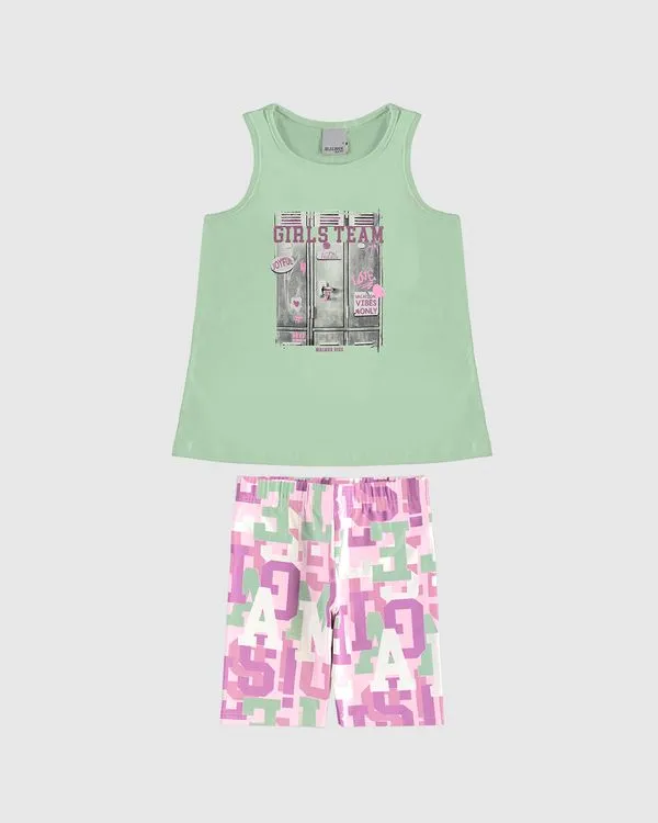 Conjunto Infantil Menina Regata E Bermuda Ciclista Estampada Malwee Kids Verde - 16