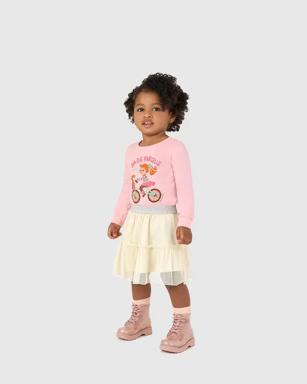Saia Infantil Curta Rodada em Tule Stretch Malwee Kids Off White - 2