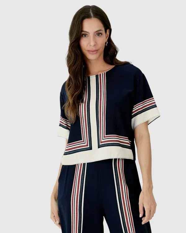 Blusa Box Feminina Com Estampa Em Viscose Azul - M