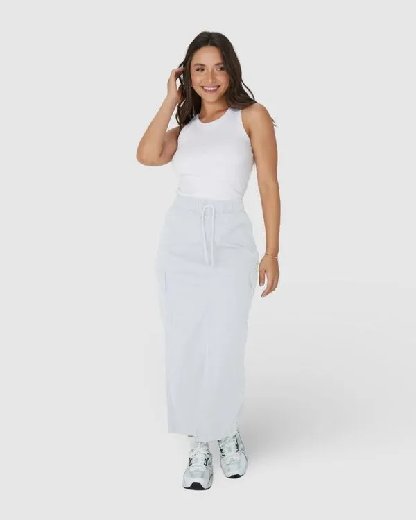 Saia Midi Feminina Cargo Em Sarja Stretch Texturizada Off White - 42