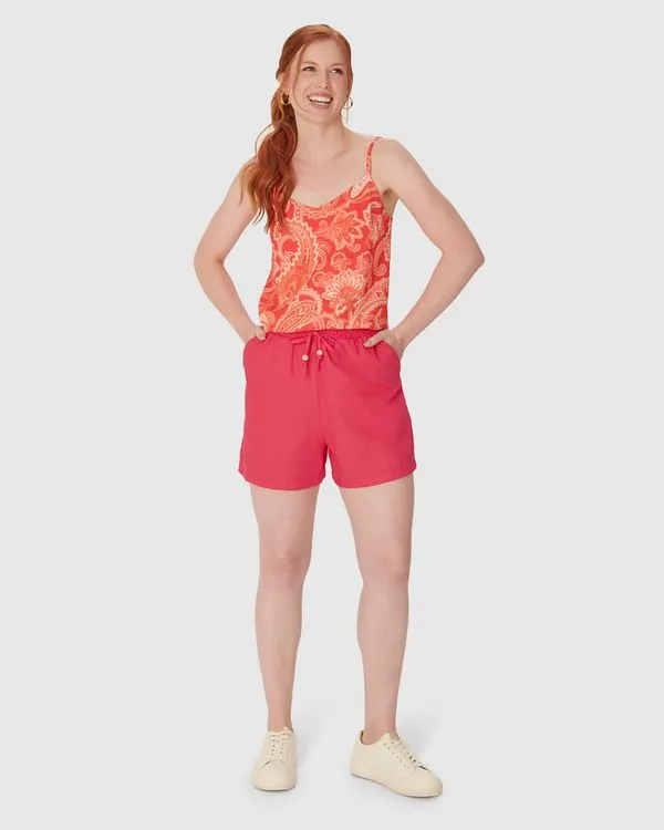 Shorts Clochard Feminino Cordão Frontal Em Viscolinho Vermelho - M