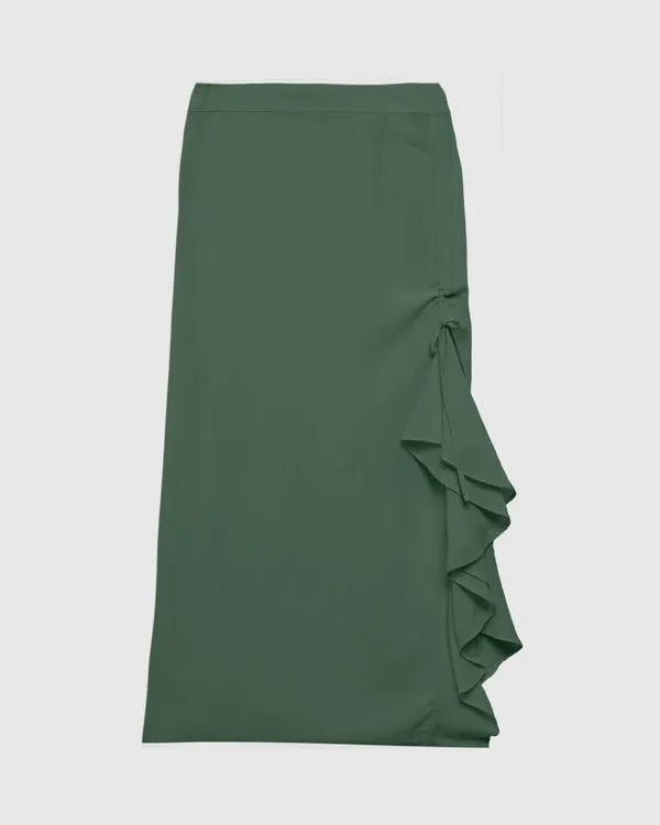 Saia Feminina Com Franzido Lateral Em Viscose Texturizada Verde - G