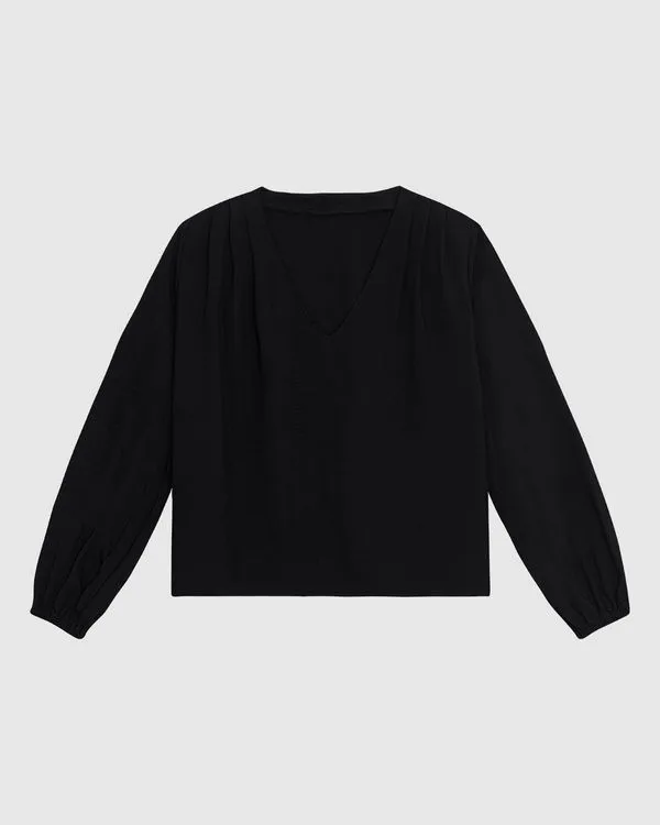 Blusa Ampla Feminina Decote V Manga 7/8 Em Viscose - ENFIM Preto - M