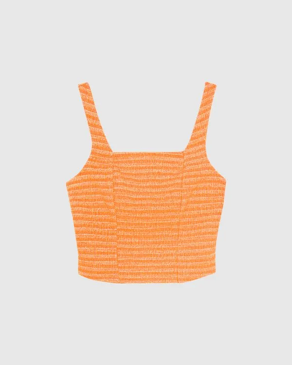 Regata Cropped Feminina Decote Quadrado Em Malha Tweed Laranja - GG