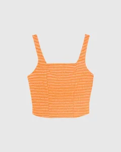 Regata Cropped Feminina Decote Quadrado Em Malha Tweed Laranja - GG