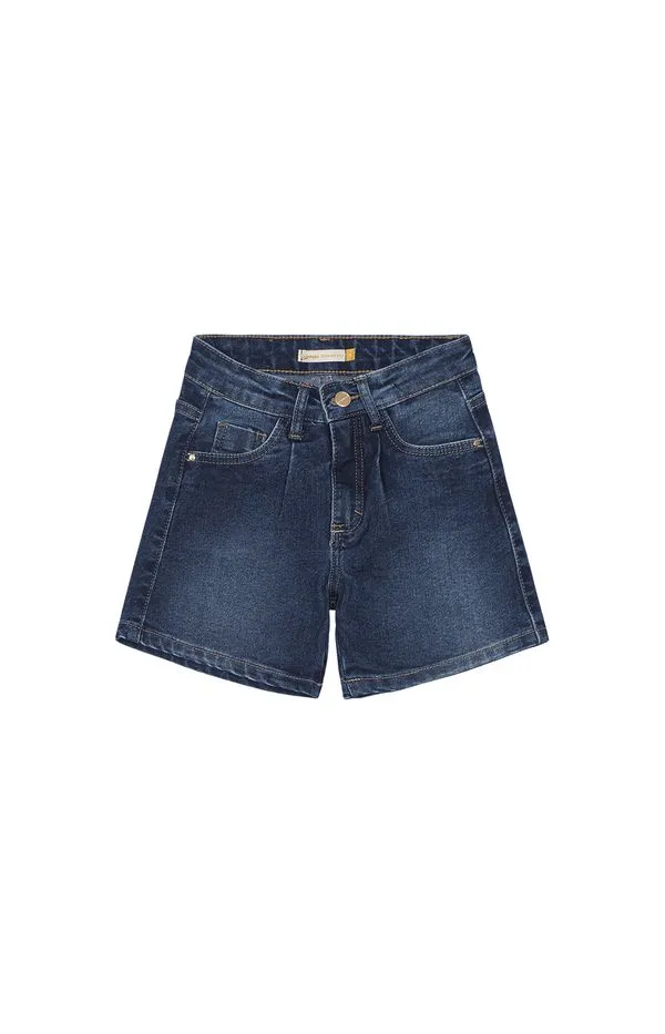 Shorts Menina Cintura Alta Em Jeans Com Elastano Carinhoso Azul - 6