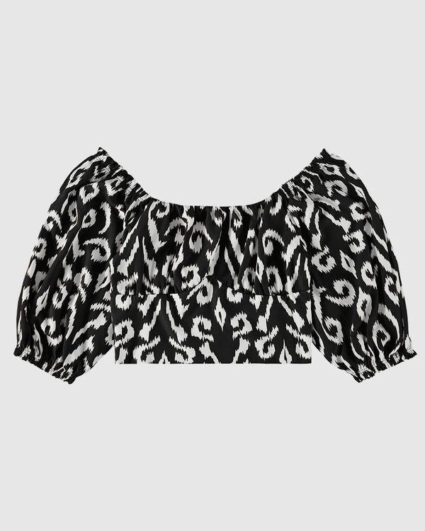 Blusa Feminina Estampada Decote Ombro A Ombro Em Viscose - ENFIM Preto - GG