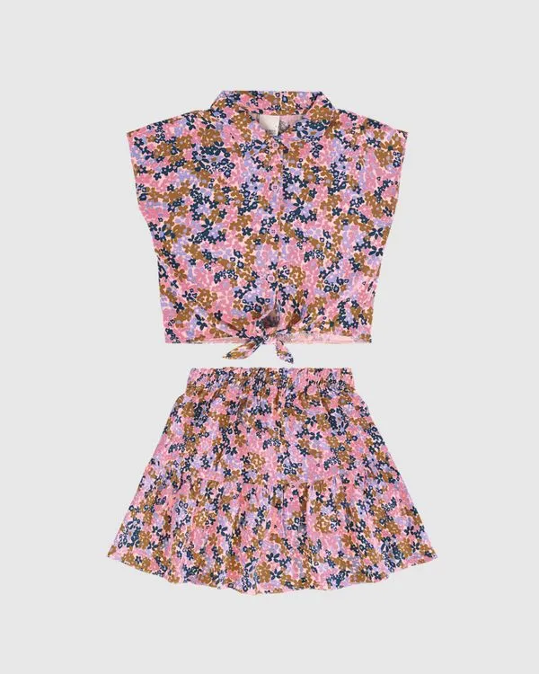 Conjunto Infantil Menina Camisa E Saia Floral Em Viscose Malwee Kids Rosa - 16