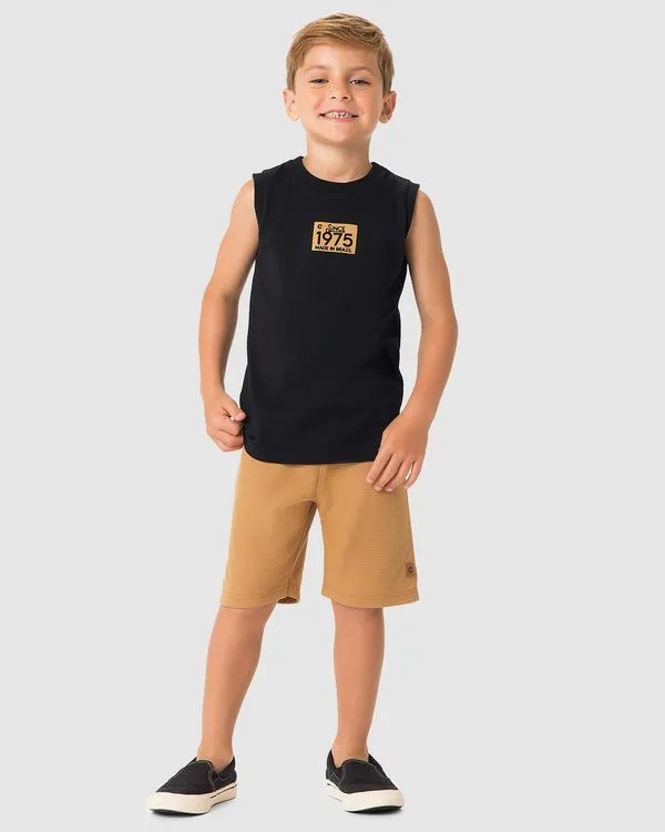 Conjunto Menino Regata E Bermuda Em Malha Texturizada - Carinhoso Preto - 8