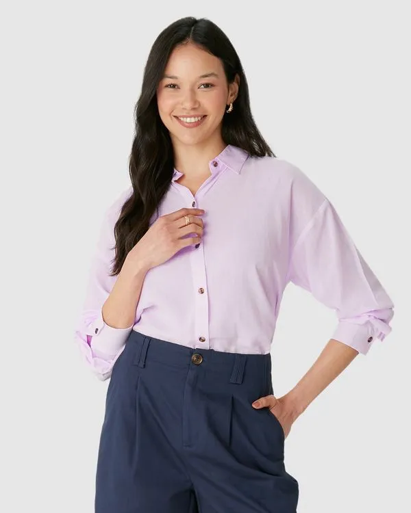 Camisa Feminina Tradicional Abotoamento Frontal Em Viscolinho Rosa - P