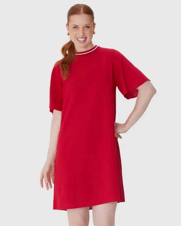 Vestido Amplo Feminino Decote Retilínea Em Viscolinho Texturizado Vermelho - P
