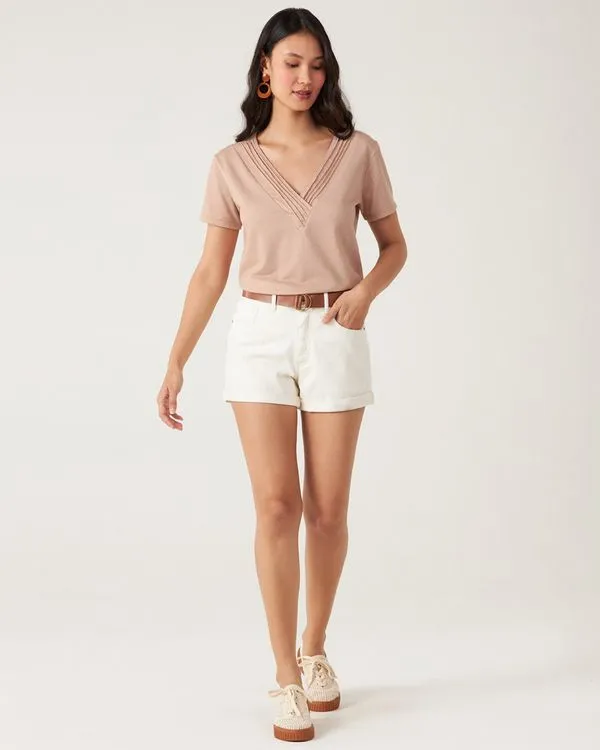 Bermuda Boyfriend Feminina Em Sarja Com Elastano Off White - 46