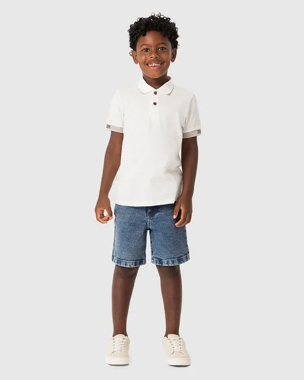 Bermuda Menino Comfort Com Cinto Em Jeans Com Elastano - Carinhoso Azul - 16