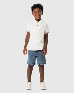 Bermuda Menino Comfort Com Cinto Em Jeans Com Elastano - Carinhoso Azul - 16