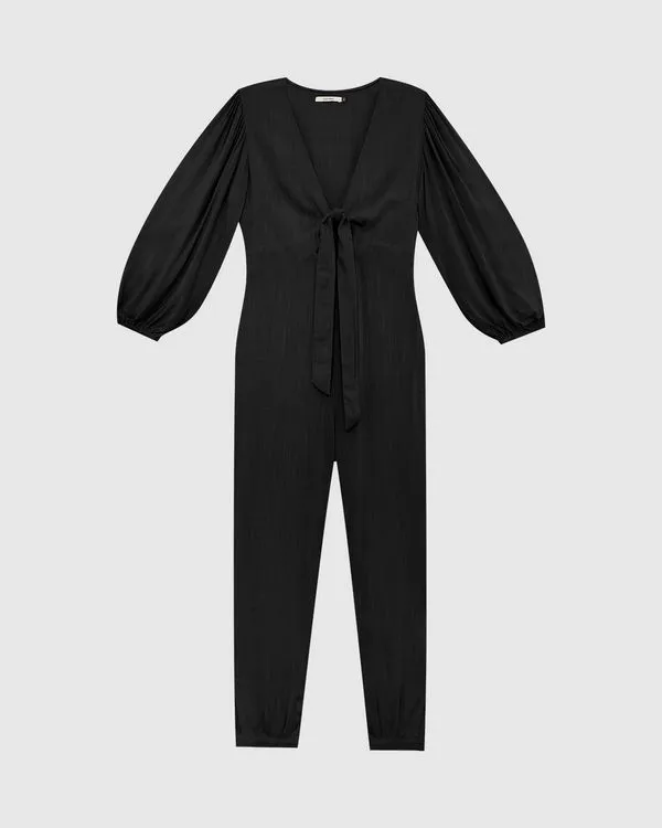 Macacão Feminino Laço Frontal Em Viscose Preto - M