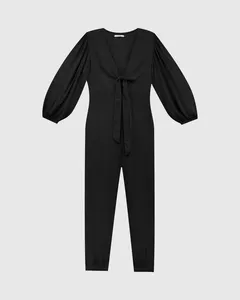 Macacão Feminino Laço Frontal Em Viscose Preto - M