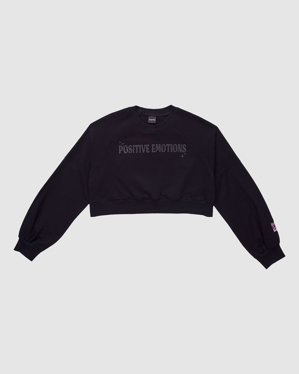 Blusão Cropped Feminino Positive Emotions Em Moletom - Enfim Preto - G