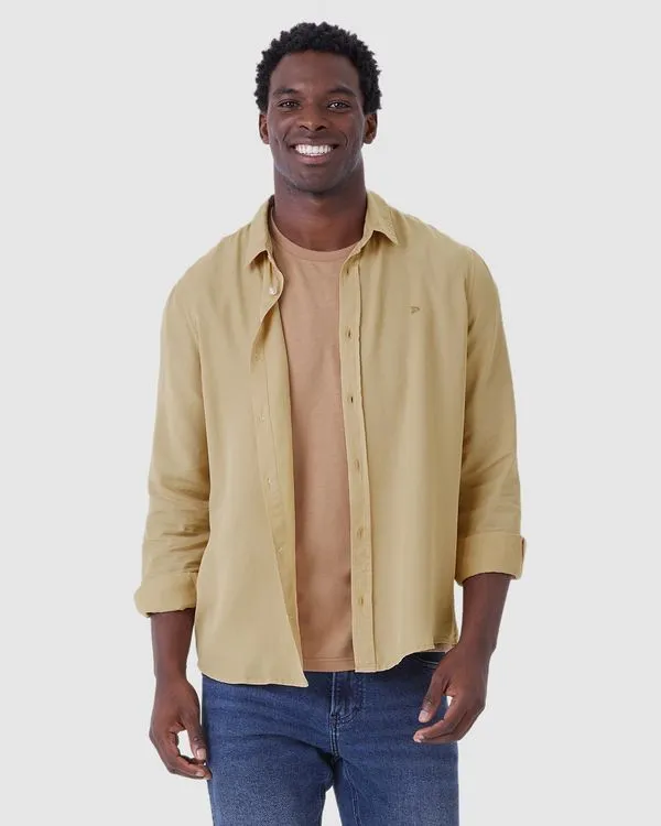 Camisa Masculina Regular Bordado Peitoral Em Liocel Bege - GG