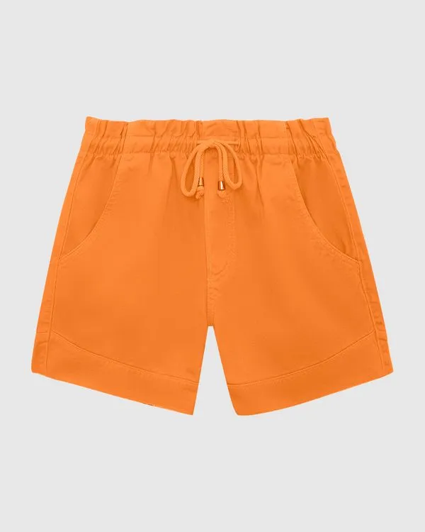 Shorts Feminino Linha A Cós Elástico Em Jeans 100% Algodão Laranja - 44