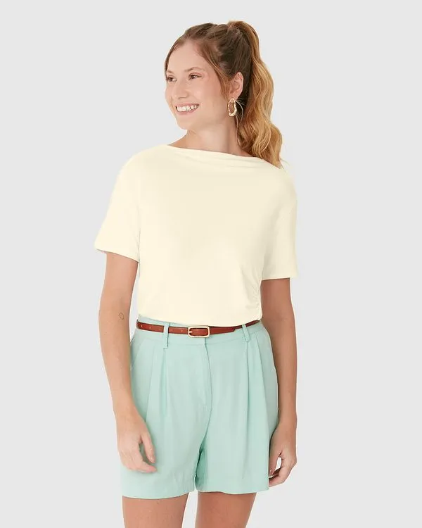 Blusa Reta Feminina Franzido Lateral Em Moletinho De Viscose Off White - P