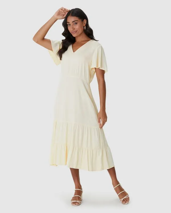Vestido Midi Feminino Marias Acinturado Em Viscose Sarjada Off White - P