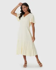Vestido Midi Feminino Marias Acinturado Em Viscose Sarjada Off White - P