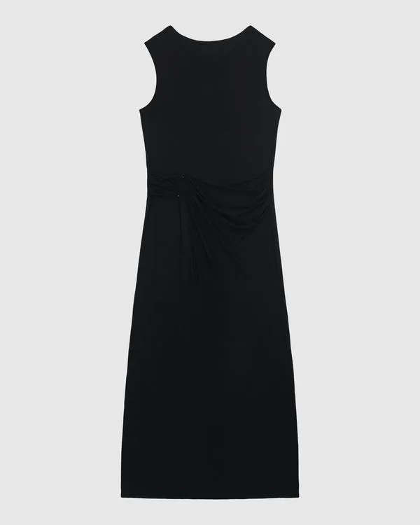 Vestido Midi Feminino Saia Sobreposta Transpassada Em Viscose Stretch - ENFIM Preto - GG