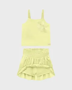 Conjunto Menina Regata Aplique Bordado Em Viscose - Carinhoso Amarelo - 8