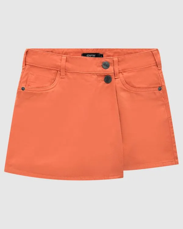 Shorts Saia Feminino Botões Frontais Em Sarja - ENFIM Laranja - 42
