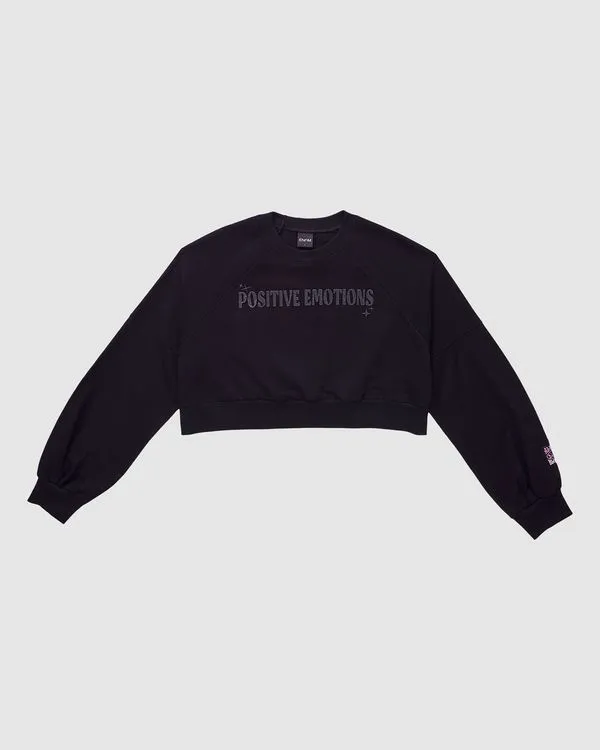 Blusão Cropped Feminino Positive Emotions Em Moletom - Enfim Preto - PP
