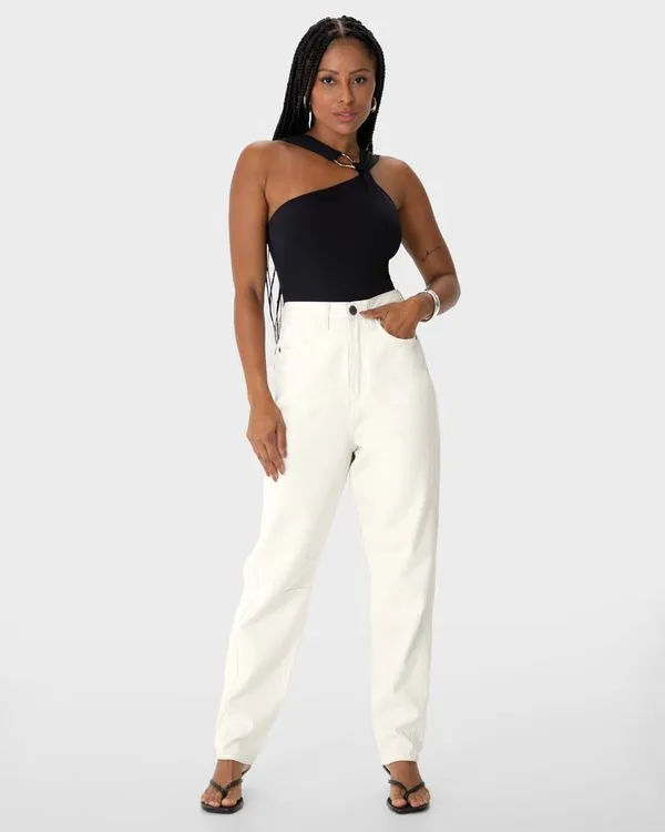 Calça Feminina Slouchy Cintura Alta Em Sarja 100% Algodão - ENFIM Off White - 40